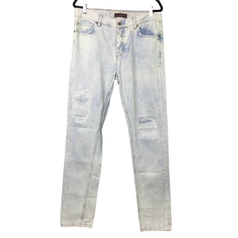 Zara Man Denim Wear Men's Acid Wash Distressed Button Fly Skinny Jean Size 34